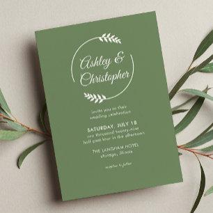 Modern Foliage Frame Camouflage Green Wedding Invitation