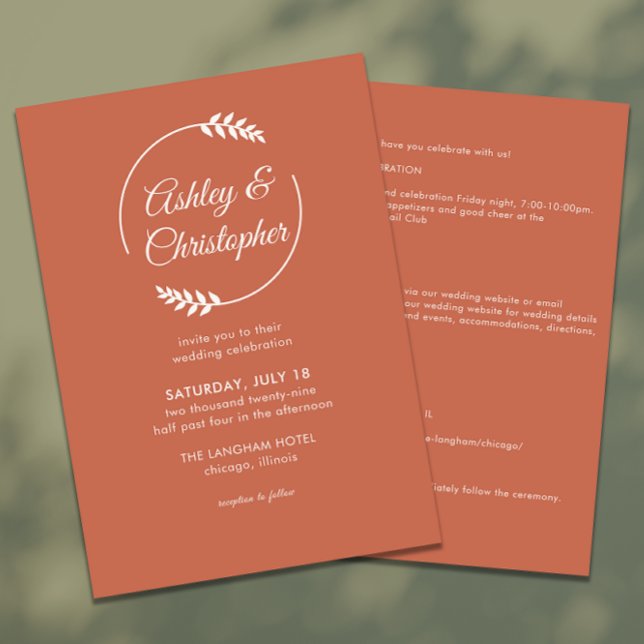 Modern Foliage Frame Copper Red All-in-One Wedding Invitation (Creator Uploaded)