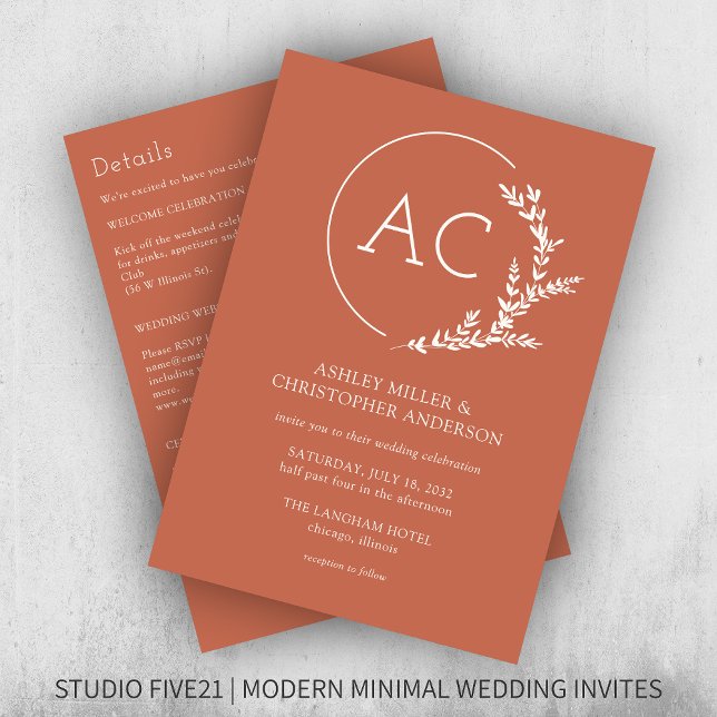 Modern Foliage Frame Copper Red All-in-One Wedding Invitation (Creator Uploaded)