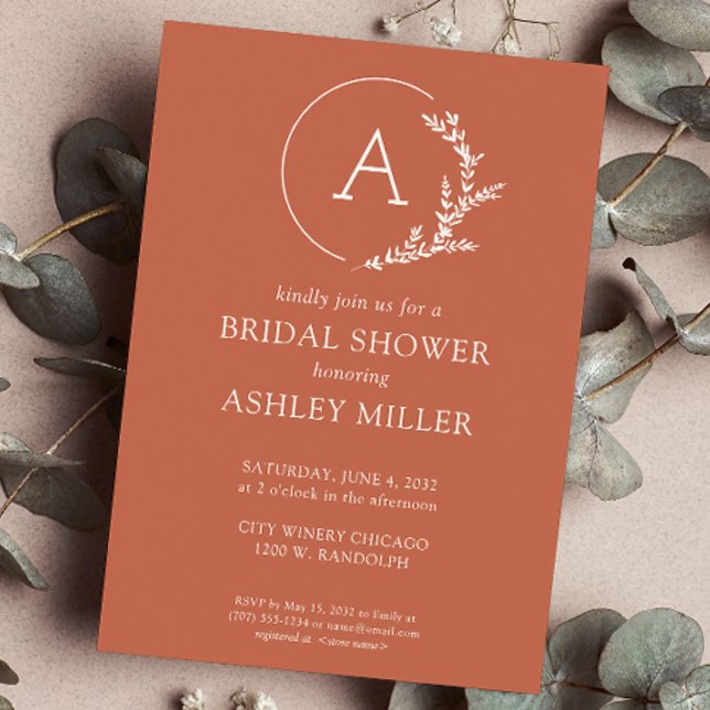 Modern Foliage Frame Copper Red Bridal Shower Invitation (Creator Uploaded)