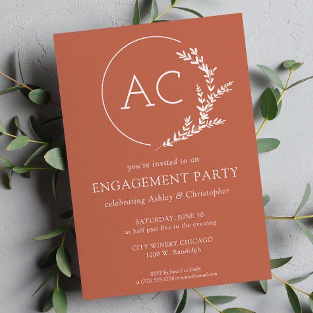 Modern Foliage Frame Copper Red Engagement Party Invitation (Creator Uploaded)