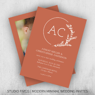 Modern Foliage Frame Copper Red Photo Wedding Invitation