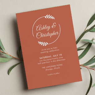 Modern Foliage Frame Copper Red Wedding Foil Invitation