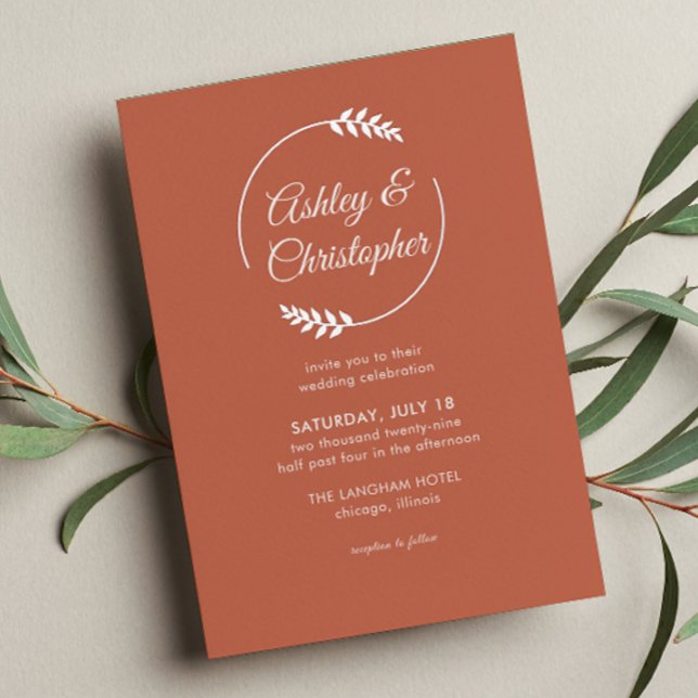 Modern Foliage Frame Copper Red Wedding Foil Invitation (Creator Uploaded)