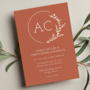 Modern Foliage Frame Copper Red Wedding Foil Invitation