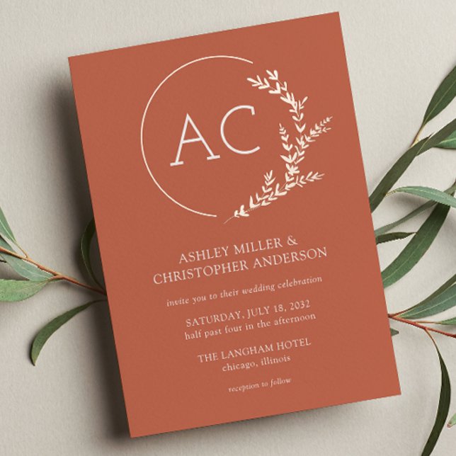Modern Foliage Frame Copper Red Wedding Foil Invitation (Creator Uploaded)