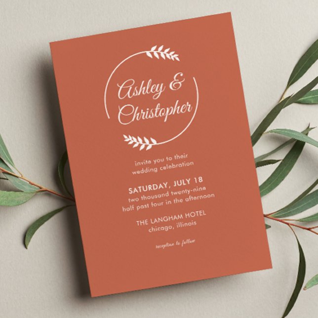 Modern Foliage Frame Copper Red Wedding Invitation (Creator Uploaded)