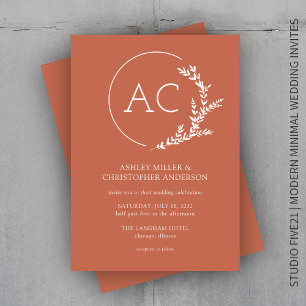 Modern Foliage Frame Copper Red Wedding Invitation