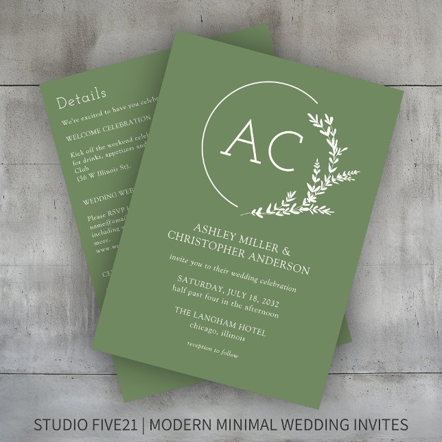 Modern Foliage Frame Green All-in-One Wedding Invitation (Creator Uploaded)