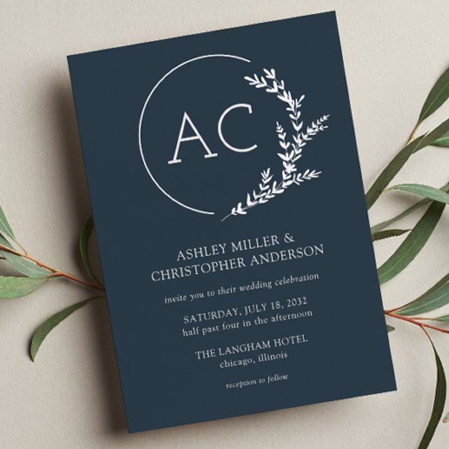 Modern Foliage Frame Indigo Blue Wedding Foil Invitation (Creator Uploaded)
