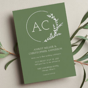 Modern Foliage Frame Muted Green Wedding Foil Invitation
