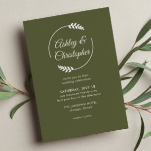 Modern Foliage Frame Olive Green Wedding Foil Invitation