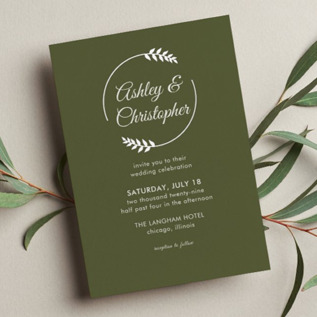 Modern Foliage Frame Olive Green Wedding Foil Invitation (Creator Uploaded)