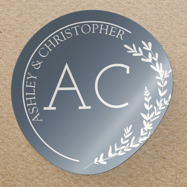 Modern Foliage Frame Slate Gray Wedding Classic Round Sticker (Creator Uploaded)
