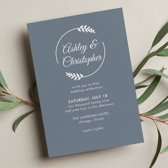 Modern Foliage Frame Slate Gray Wedding Invitation (Creator Uploaded)