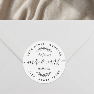Modern Foliage Future Mr Mrs Wedding Address Classic Round Sticker