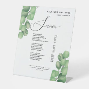 Modern Foliage Greenery Hair Stylist Service Menu Pedestal Sign