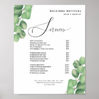 Modern Foliage Hair Salon Price List Service Menu