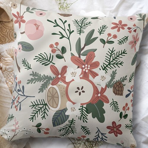 Modern Foliage Holiday Pattern Throw Pillow