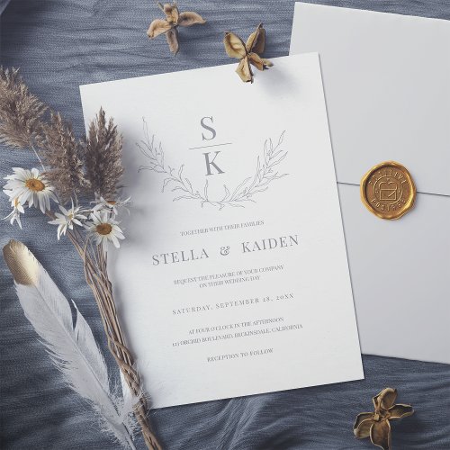 Modern Foliage Leaf Sketch Drawing Elegant Wedding Invitation