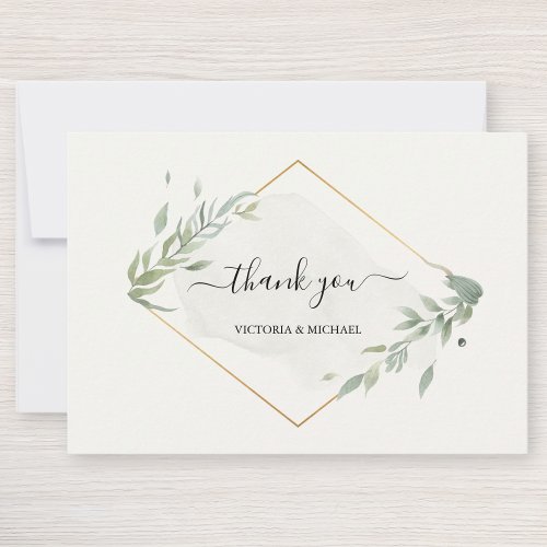 Modern Foliage Leaves Watercolor Elegant Botanical Thank You Card