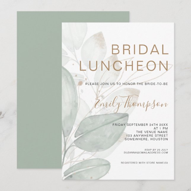 Modern Foliage Luncheon Bridal Shower Invitation (Front/Back)
