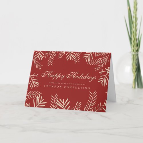 Modern Foliage on Red  Holiday Greetings