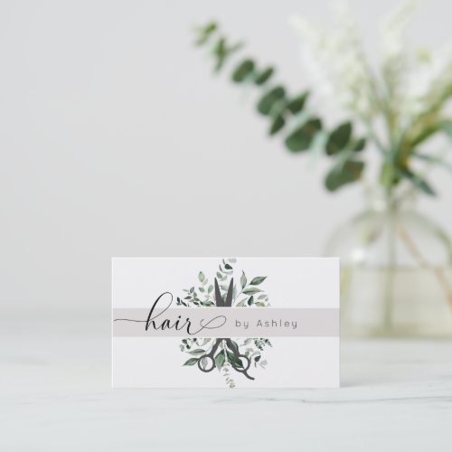 Modern Foliage Salon Shears Logo Appointment Business Card