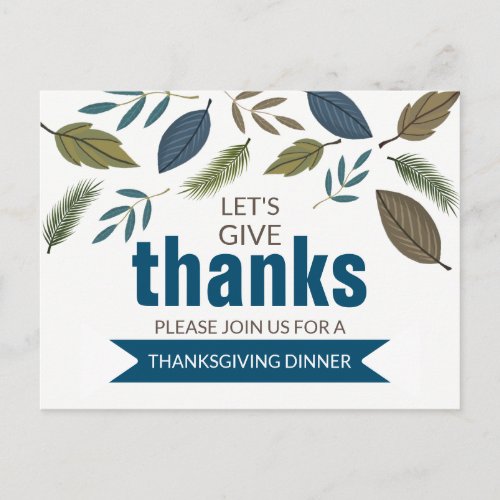 Modern Foliage Thanksgiving Dinner Invitation Postcard