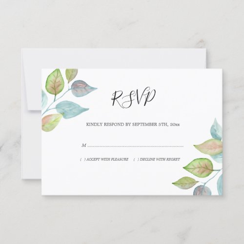 Modern Foliage Watercolor Colorful Leaves Wedding RSVP Card