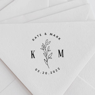 Modern Foliage Wedding Initial Self-inking Stamp
