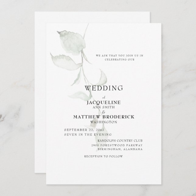 Modern Foliage Wedding  Invitation (Front/Back)