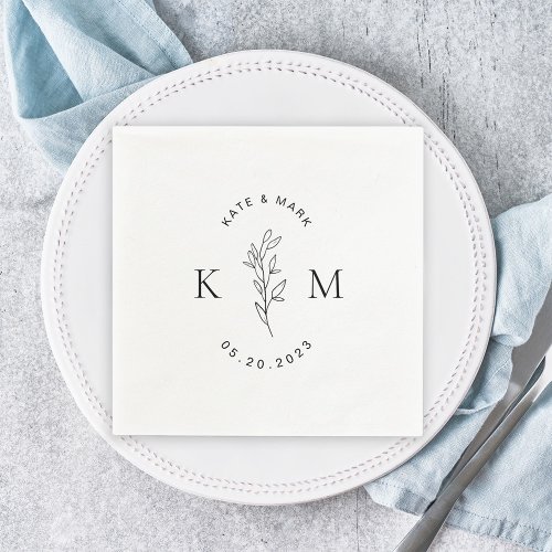 Modern Foliage Wedding Monogram Napkins