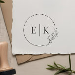 Modern Foliage Wedding Monogram Self-inking Stamp<br><div class="desc">Custom-designed wedding monogram stamp featuring modern line drawing style circle and foliage design.</div>