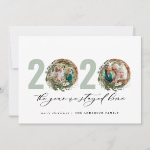 Modern foliage wreath 2020 stayed home holiday card