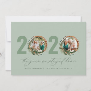 Modern foliage wreath 2020 stayed home holiday card