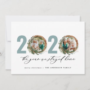 Modern foliage wreath 2020 stayed home holiday card