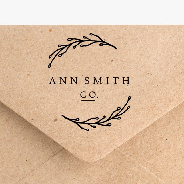 Modern Foliage Wreath Small Business Logo Rubber Stamp (Creator Uploaded)