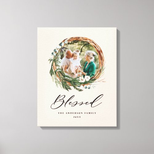 Modern foliage wreath stylish blessed script canvas print