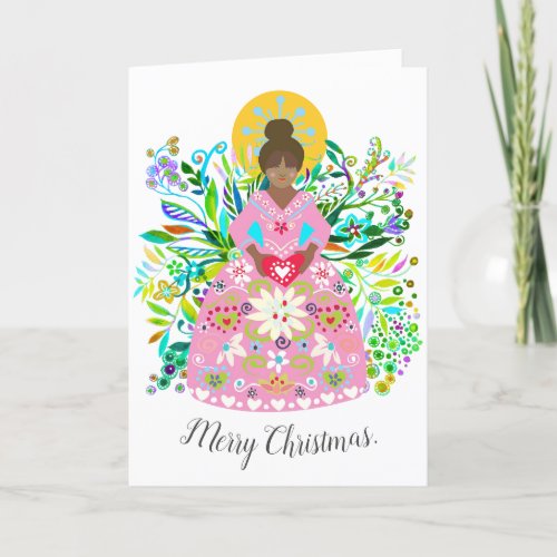 Modern Folk Art African American Christmas Angel Holiday Card