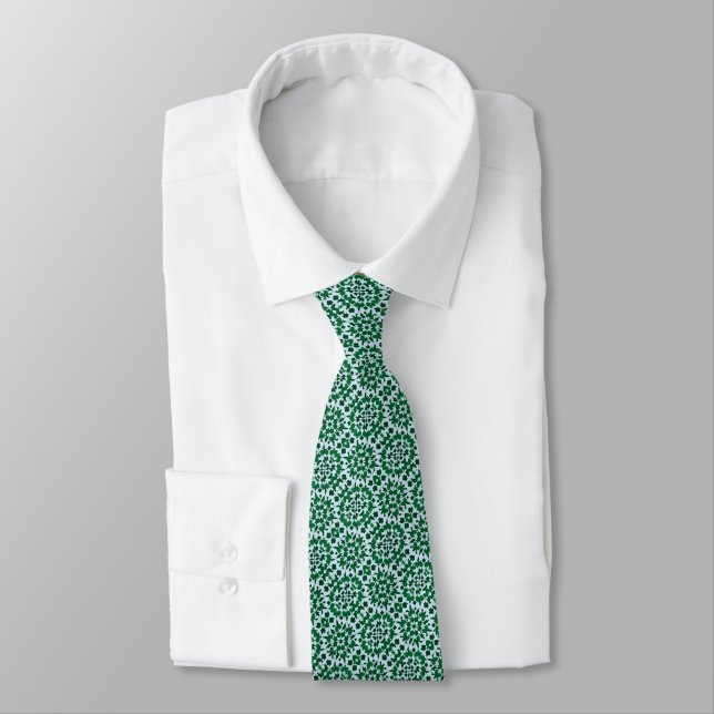 Modern Folk-art Botanical Pattern in Green... Neck Tie (Tied)