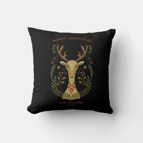 Modern Folk Art Christmas Reindeer Card T_Shirt Throw Pillow