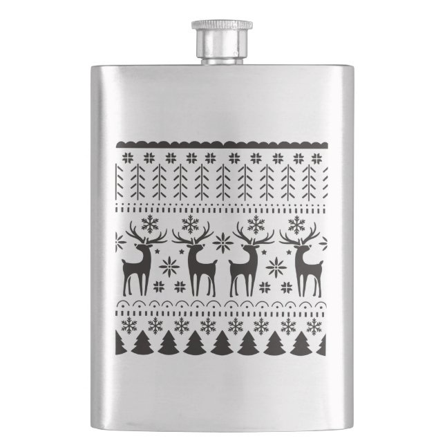 Modern Folk Art Christmas Reindeer Flask (Front)