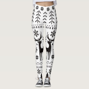 Modern Folk Art Christmas Reindeer Holiday Leggings