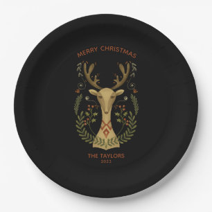 Modern Folk Art Christmas Reindeer Square Sticker  Paper Plates