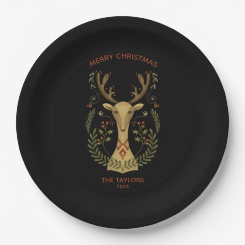 Modern Folk Art Christmas Reindeer Square Sticker  Paper Plates