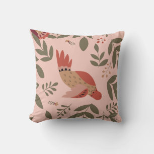 Modern Folk Art Farm Autumn Fall Florals Dove Throw Pillow