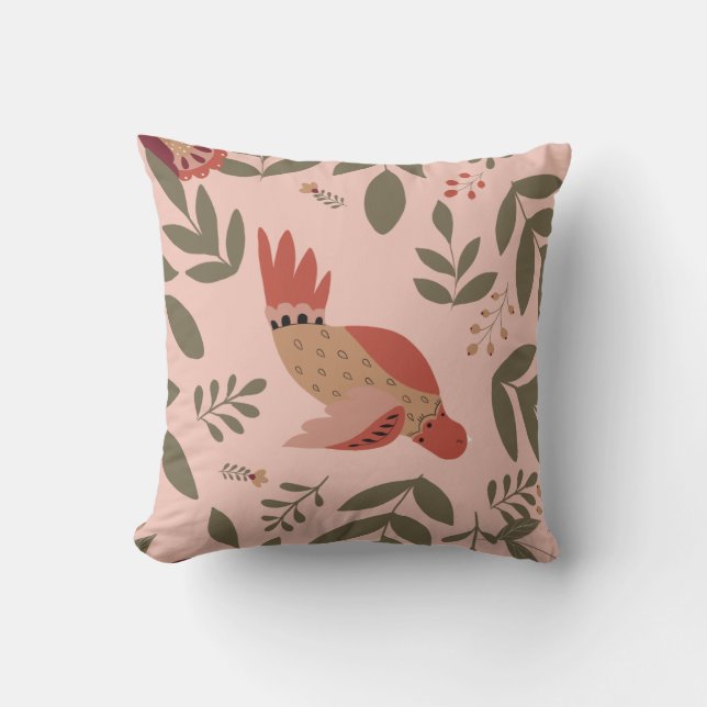 Modern Folk Art Farm Autumn Fall Florals Dove Throw Pillow (Front)