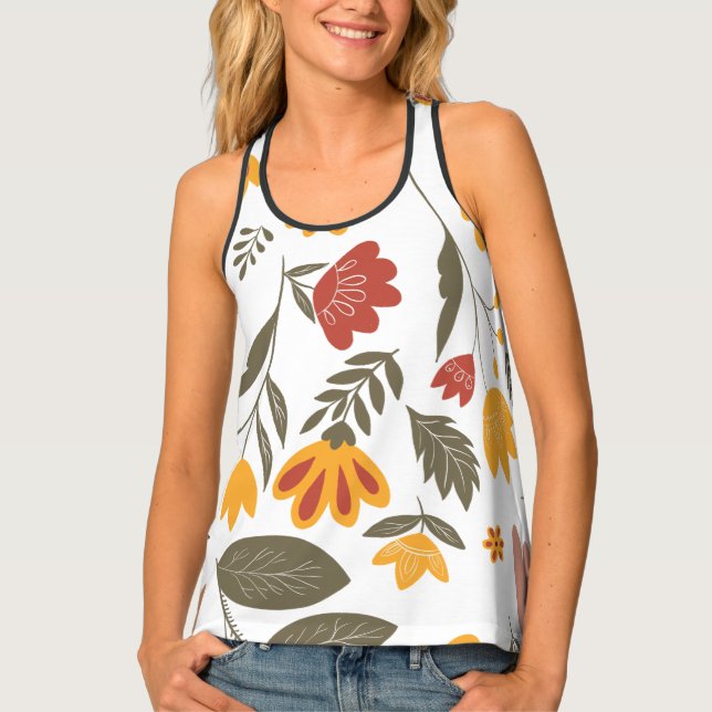 Modern Folk Art Farm Autumn Fall Florals Tank Top (Front)