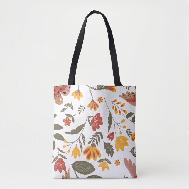 Modern Folk Art Farm Autumn Fall Florals Tote Bag (Front)